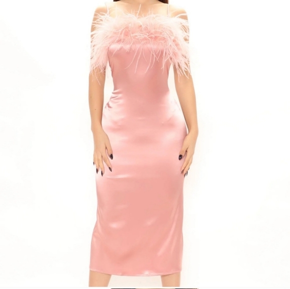 Fashion Nova Endless Cocktail Satin Feather Dress NWT - Picture 2 of 5